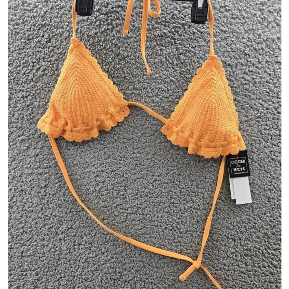 Salt + Cove Crochet Halter Triangle Bikini Juniors' L Tangerine Zing Back Tie